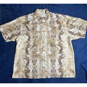 Tommy Bahama Hawaiian Shirt Men's 2XL XXL Short Sleeve 100% Silk AOP